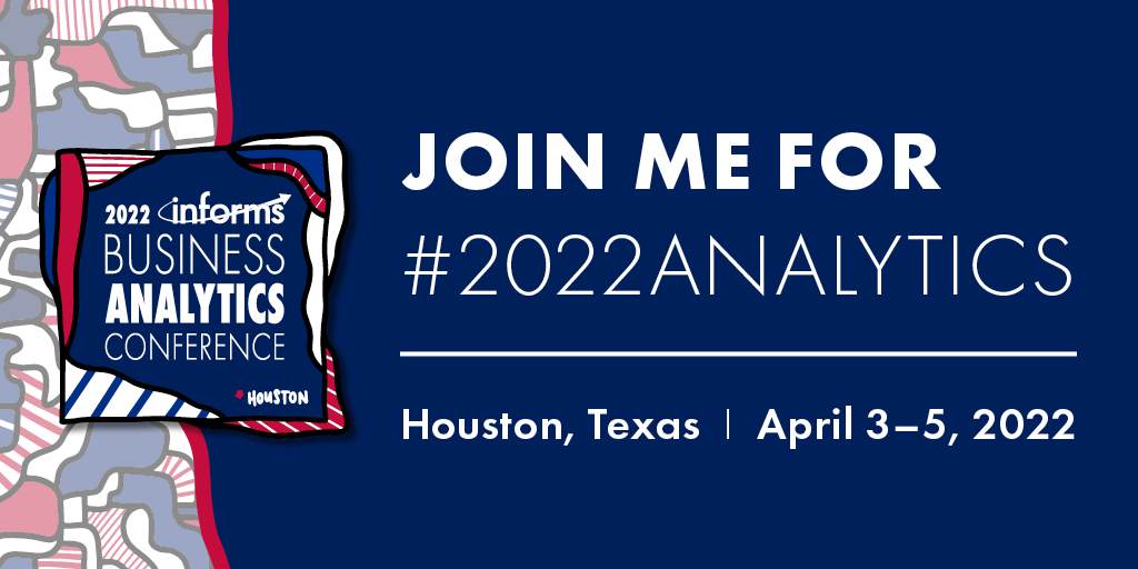 Social graphic: Join me for #2022Analytics in Houston, TX, April 3-5, 2022