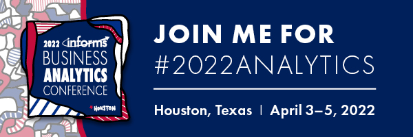 Email signature graphic: Join me for #2022Analytics in Houston, TX, April 3-5, 2022
