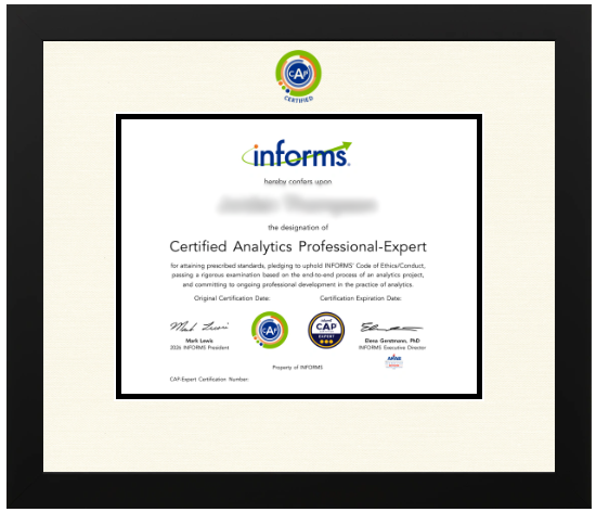 If you pass your exam at the INFORMS Annual Meeting, you’ll be entered to win a free custom-framed certificate from Church Hill Classics.