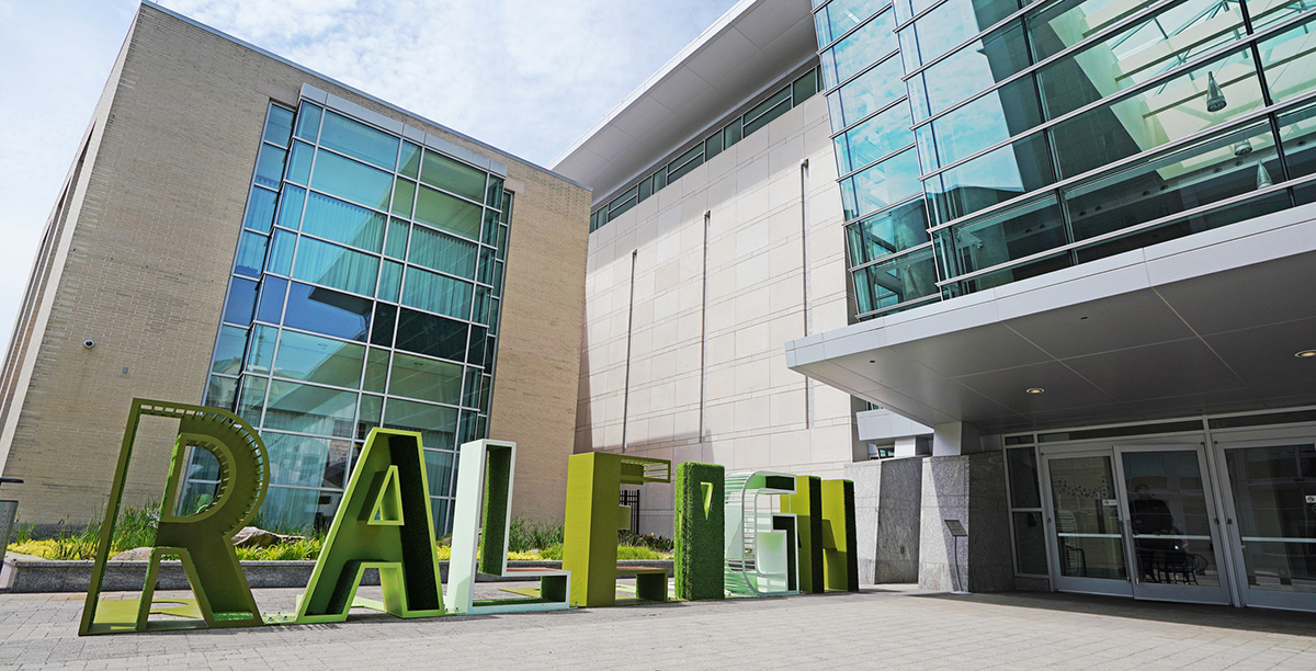 View of the entrance to the downtown Raleigh Convention Center
